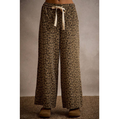LEOPARD ELASTICIZED WAIST WIDE PANTS