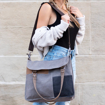Aili's Corner - Colorblock Messenger Bag: Gray/Tan/Black