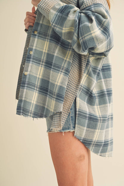 AEMI + CO - 8376EN Kambrie Plaid Flannel Shirt: Blue Multi / Contemporary / S