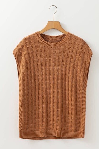 CAMEL ROUND NECK KNIT TOP