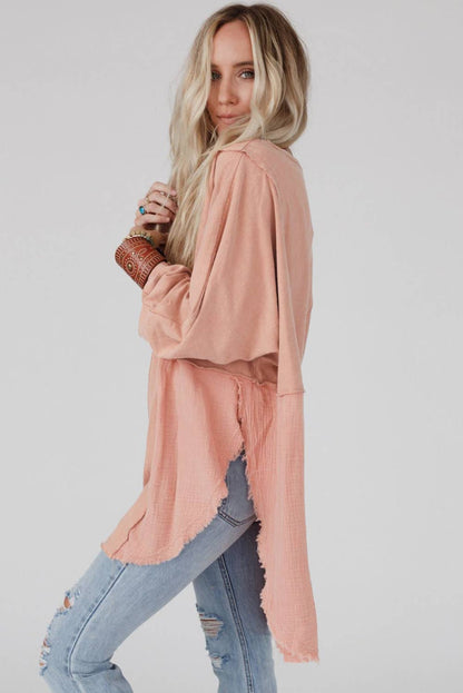 CRINKLE RAW HEM OVERSIZED BLOUSE