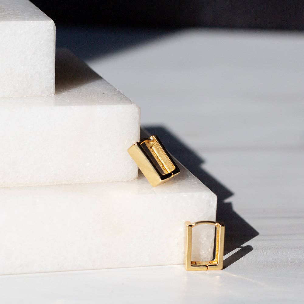 GILDED GOLD RECTANGLE HUGGIE EARRINGS