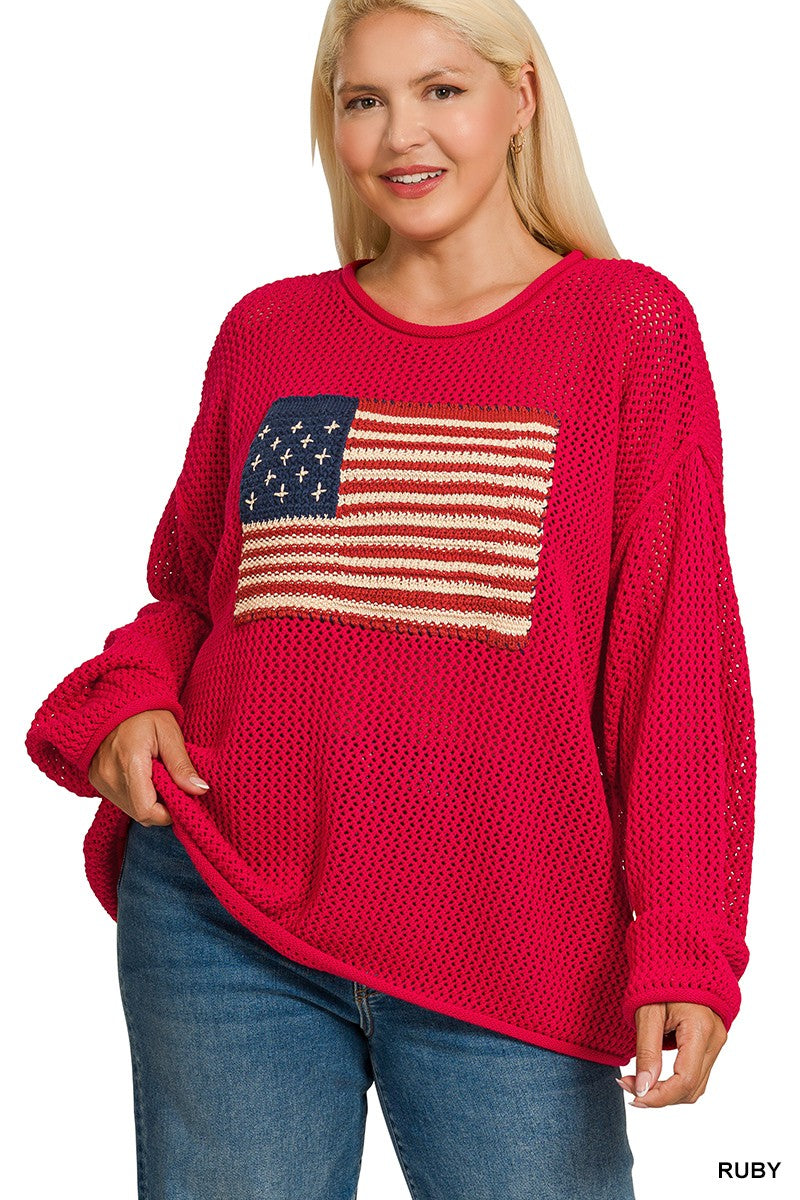 AMERICAN FLAG CREW NECK SWEATER  (SMALL-3X)