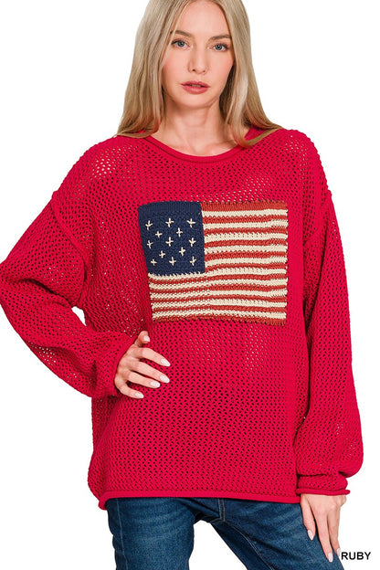 AMERICAN FLAG CREW NECK SWEATER  (SMALL-3X)