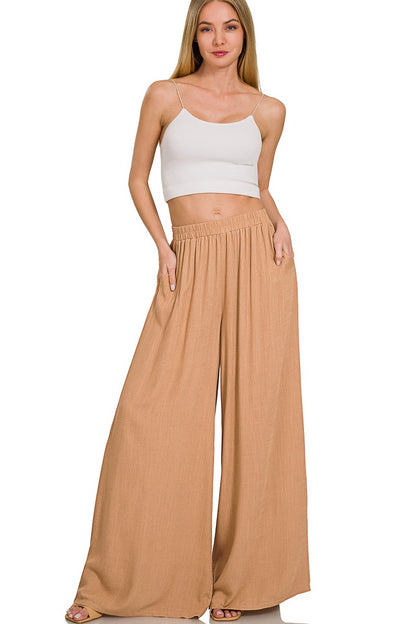 SLOAN WIDE LEG LINEN BLEND PANTS