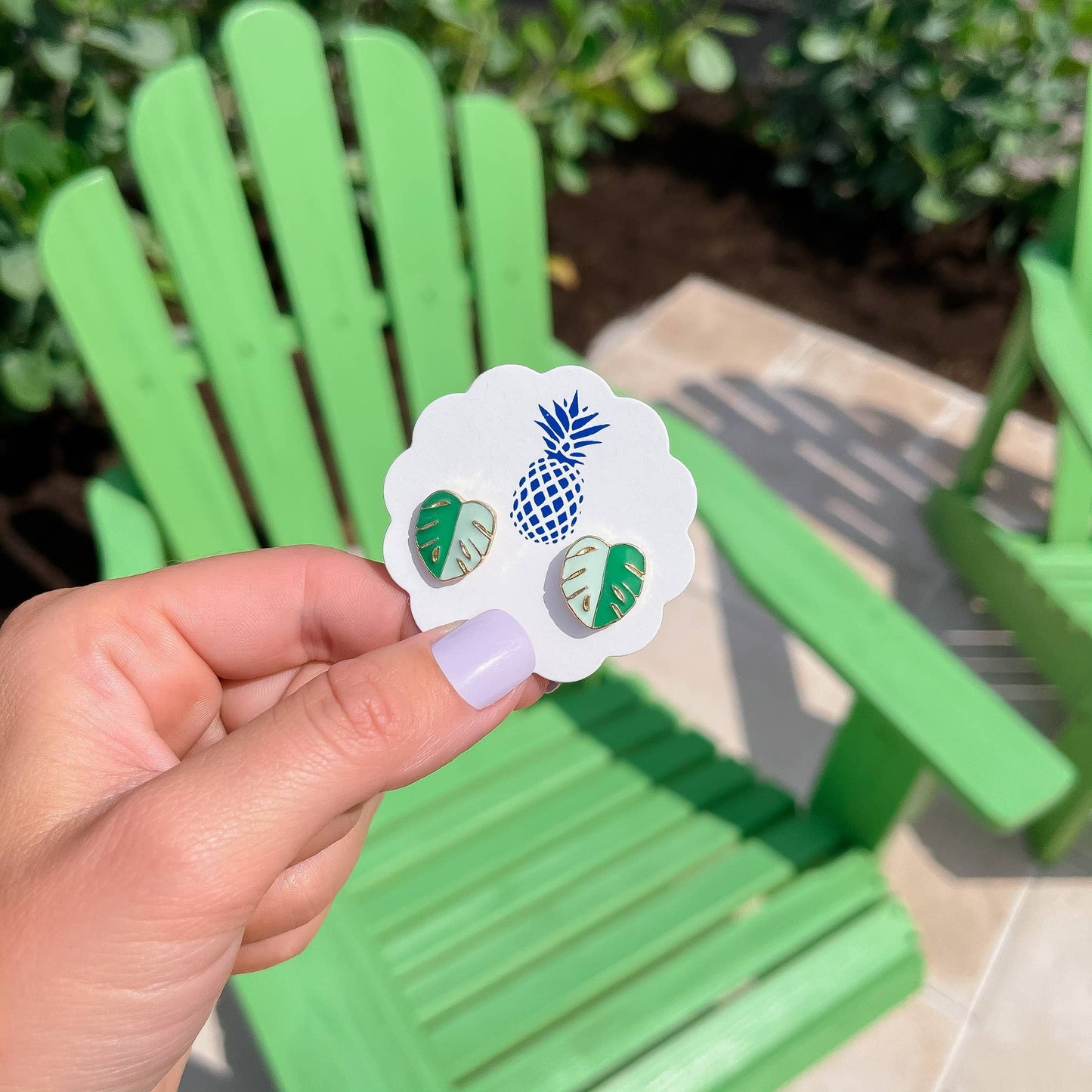 TROPICAL PALM LEAF STUD EARRINGS