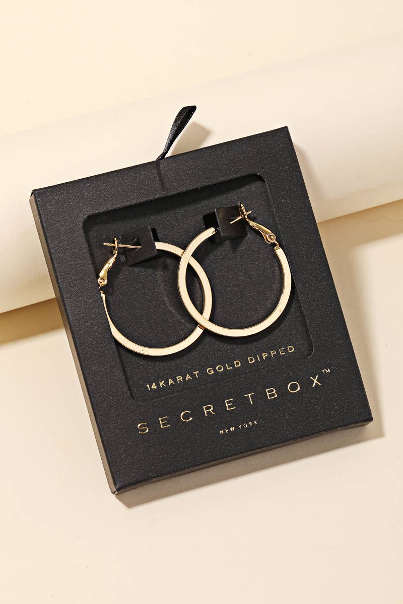 Secret Box Flat Sided Hoop Earrings: GD