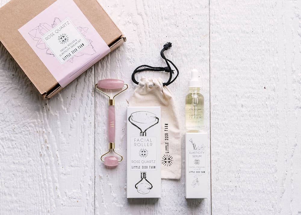 Little Seed Farm - Rose Quartz Roller + Elasticity Serum Gift Set