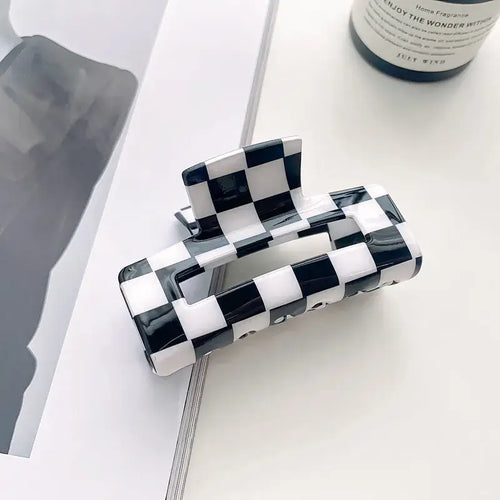 Checker Print Chessboard Hair Clip Assorted Colors: Black