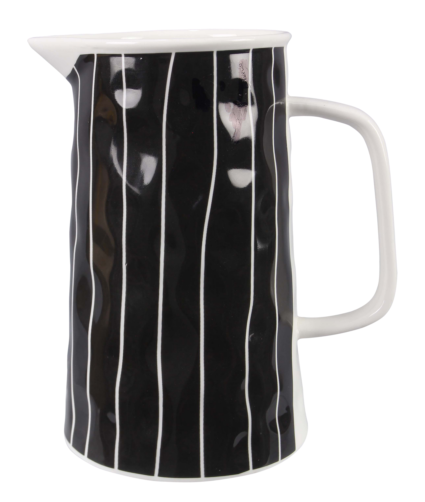 Young's - Stoneware Black and White Water/Flower Pitcher with stripes design