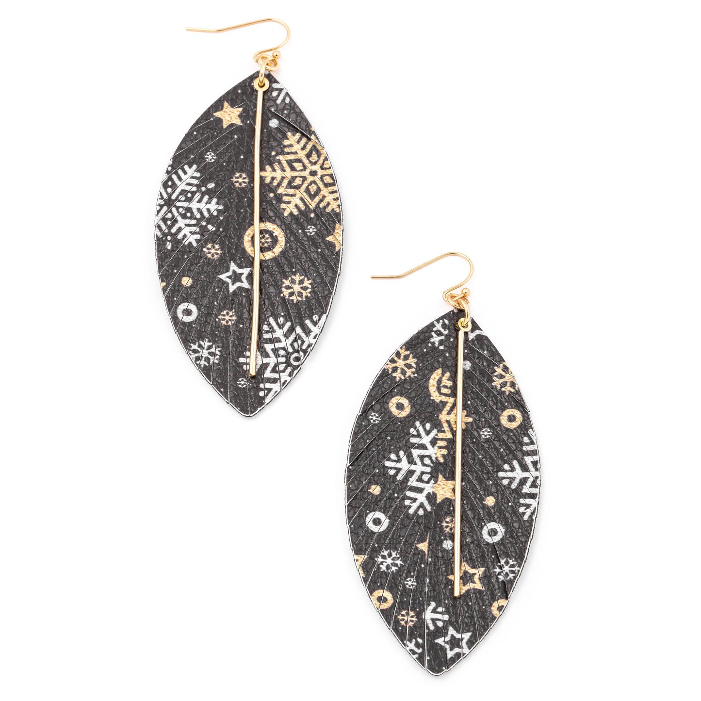 Faux Leather Christmas Design Leaf Earrings: BLK