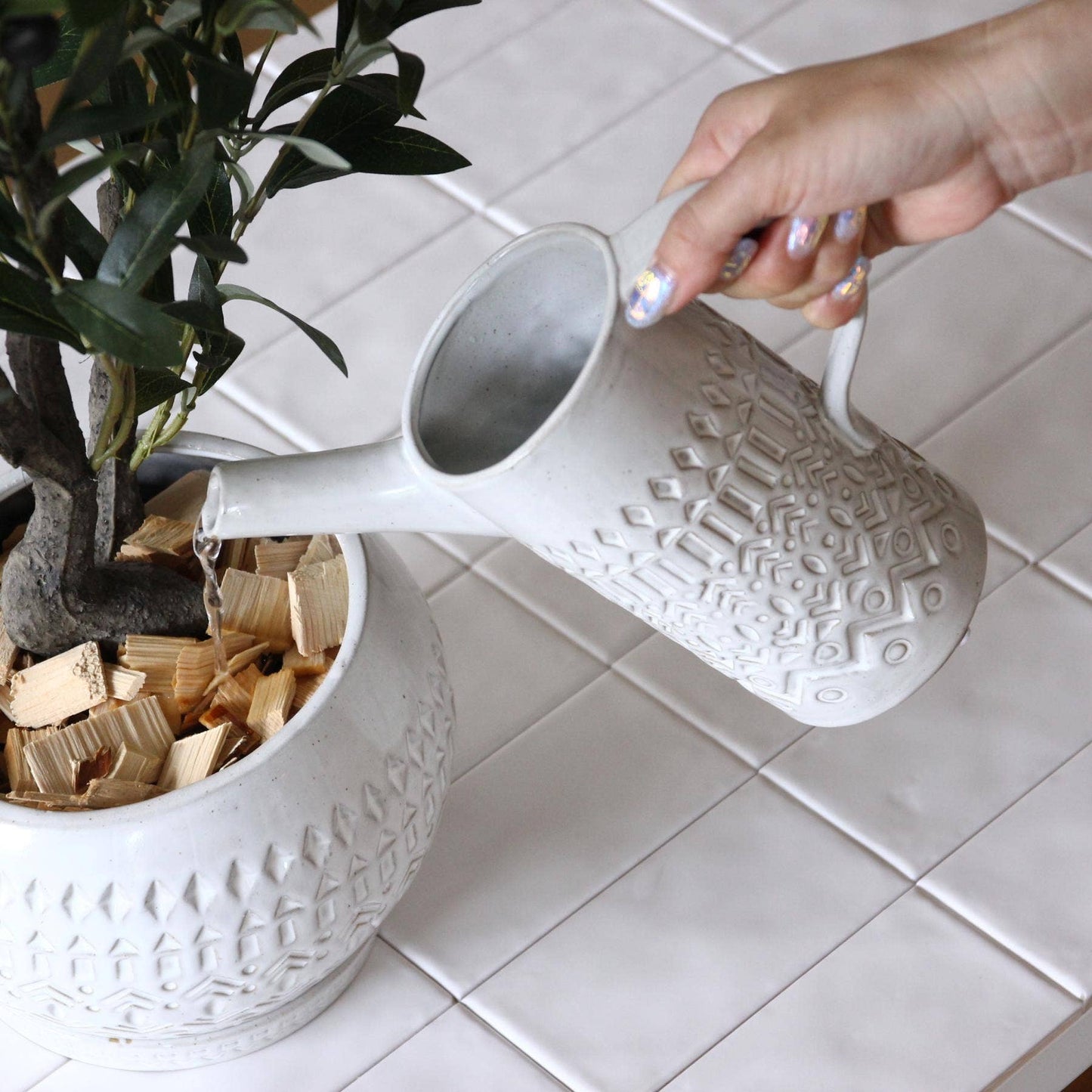 White Stem Pitcher Large