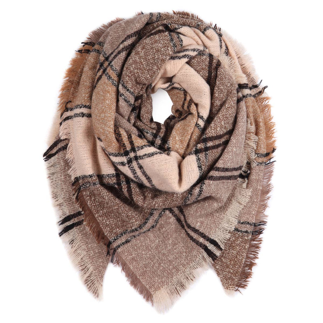BLANKET FRINGED SCARF TAN