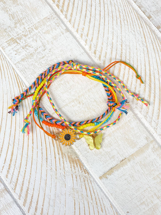 YELLOW SUNFLOWERS AND BUTTERFLY BRACELET STACK