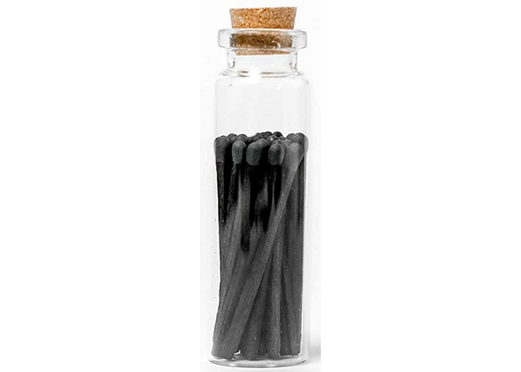 River Birch Candles - 2 inch All Black Decorative Matches In Jar with striker