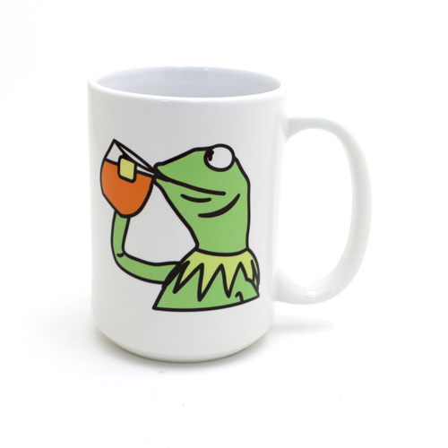 Lenny Mud - Kermit Drinking Tea Mug, 15 oz, Internet Meme Mug