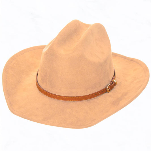 Leather Buckle Belt, Big Brim Suede Western Cowboy Fedora