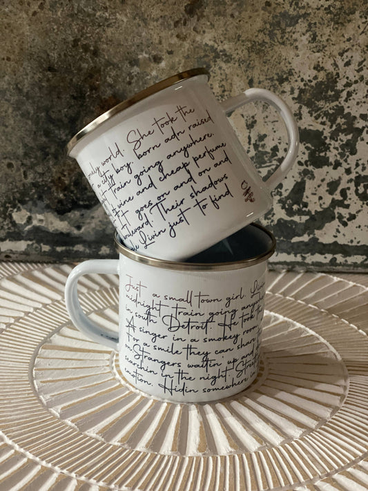 Journey  “Small town Girl” Lyrics Metal Mug