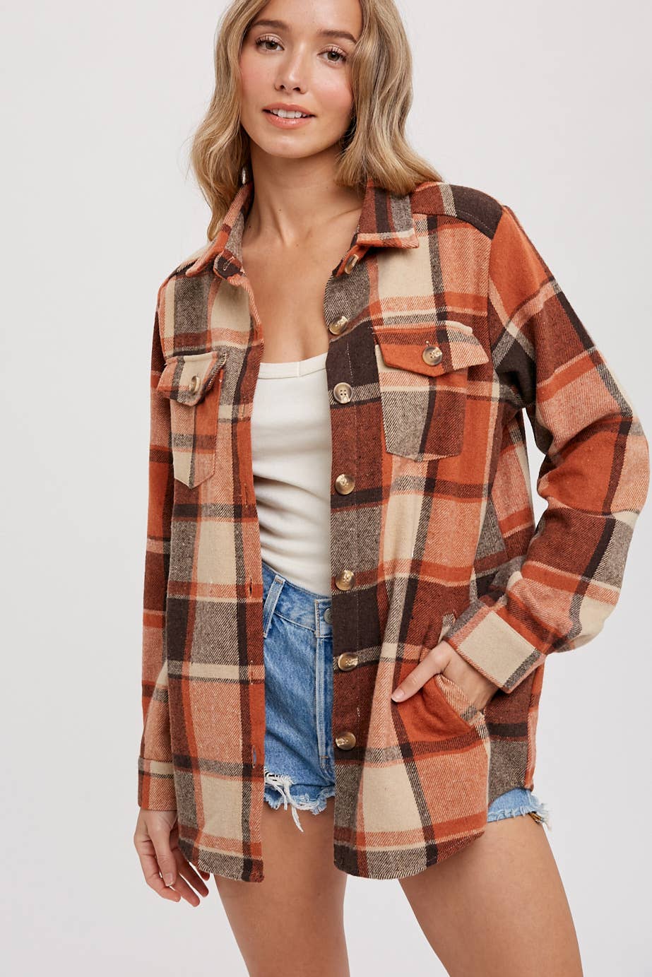 RUST FLANNEL PLAID SHACKET