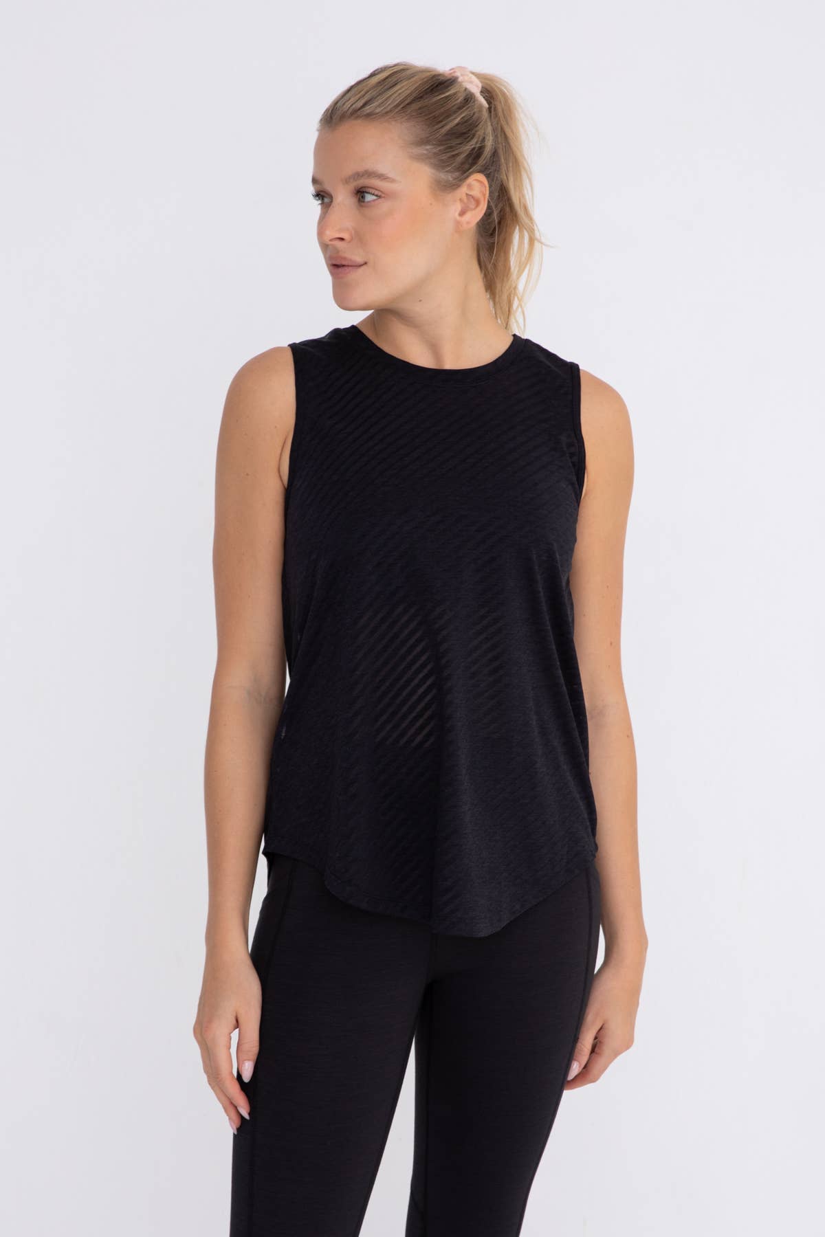 Sheer Striped Mesh Active Tank with Cut-Out Back