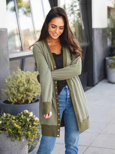 solid Cleo Snap Cardigan / Olive
