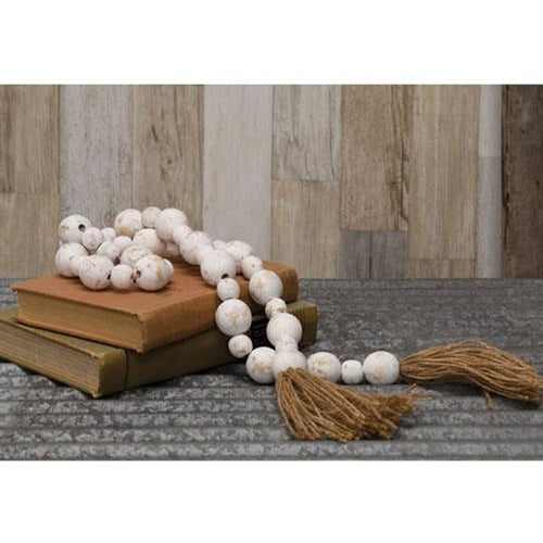 Distressed White Wood Bead Garland